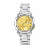 Seiko Men's Mechanical Watch Analog, Gold Dial with Silver Stainless Steel Band, SNKK13K