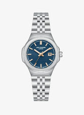 Lee Cooper Women's Date Analog Watch with Silver Dial and Blue Stainless Steel Band, LC08394.390
