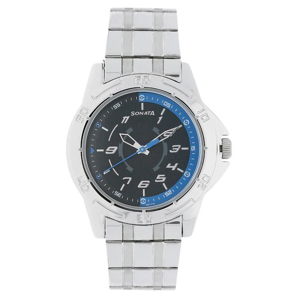 Sonata Men's Watch Analog Blue Dial With Stainless Steel Band, 77001SM01