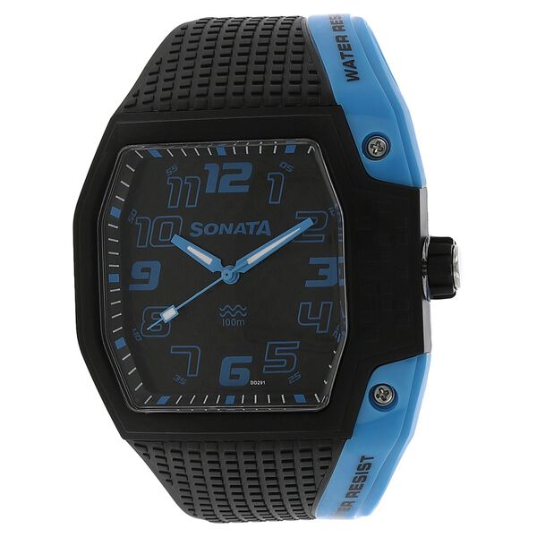 Sonata Men's Digital Watch With Black Plastic Strap, 77012PP02