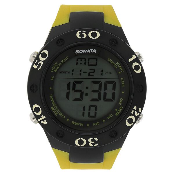 Sonata Men's Digital Watch With Yellow Plastic Strap, 77035PP03