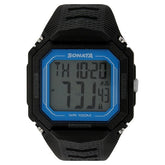 Sonata Men's Digital Watch With Black Plastic Strap, 77048PP04