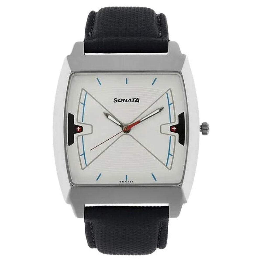 Sonata, Men, Analog, Watch, Silver Dial, Leather Strap, 77064SL02