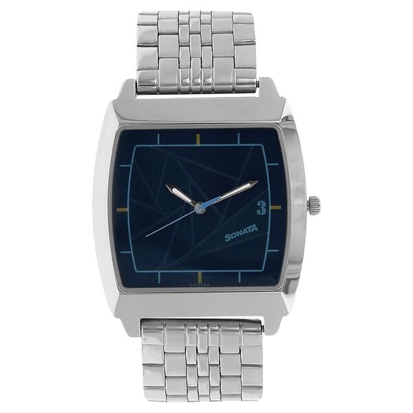 Sonata Men's Watch Analog Blue Dial With Stainless Steel Band, 77064SM02