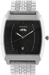 Sonata Men's Watch Analog Black Dial With Stainless Steel Band, 77064SM01