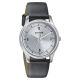 Sonata Men's Watch Analog Silver Dial With Black Leather Strap, 77082SL01