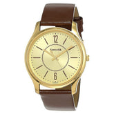 Sonata Men's Watch Analog Champagne Dial With Brown Leather Strap, 77082YL01