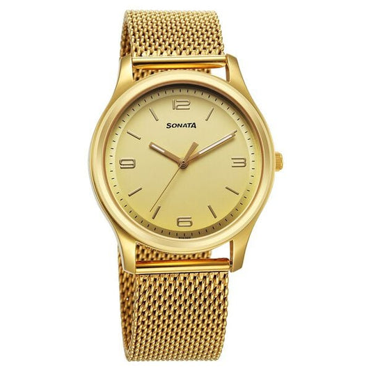 Sonata, Men, Analog, Watch, Champagne Dial, Stainless steel Strap, 77082YM13
