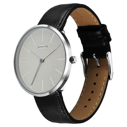 Sonata, Men's, Analog Watch, Black Dial, with Leather Band, SO-77152SL01