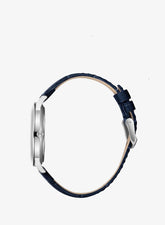 Lee Cooper Men's Analog Watch with Silver Dial and Dark Blue Leather Band, LC08379.339