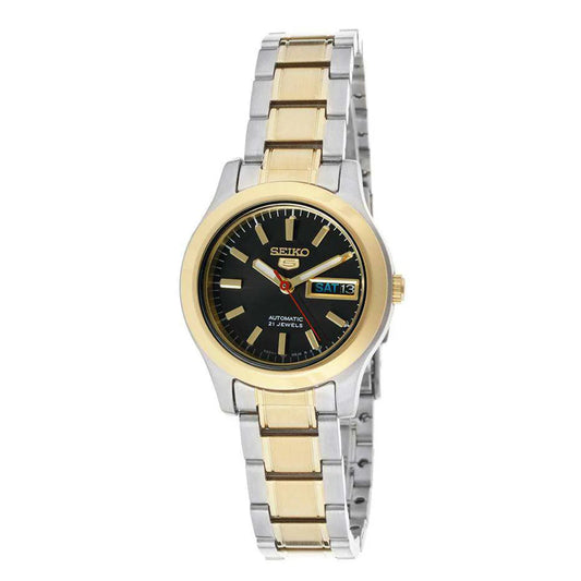 Seiko Women's Mechanical Watch Analog, Black Dial Silver & Gold Stainless Band, SYMD94K
