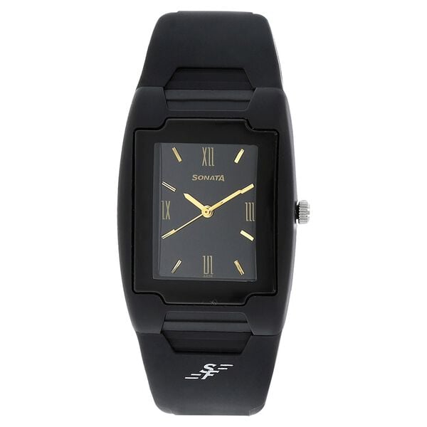Sonata Men's Watch Analog Black Dial With Black Plastic Strap, 7920PP13