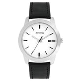 Sonata Men's Watch Analog White Dial With Black Leather Strap, 7924SL12