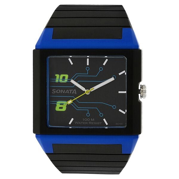 Sonata Men's Watch Analog Black Dial With Blue Plastic Strap, 7988PP03