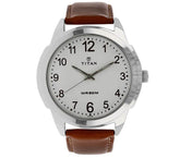 Titan Men's Watch Classique Collection Analog, White Dial Brown Leather Strap, 1585SL07