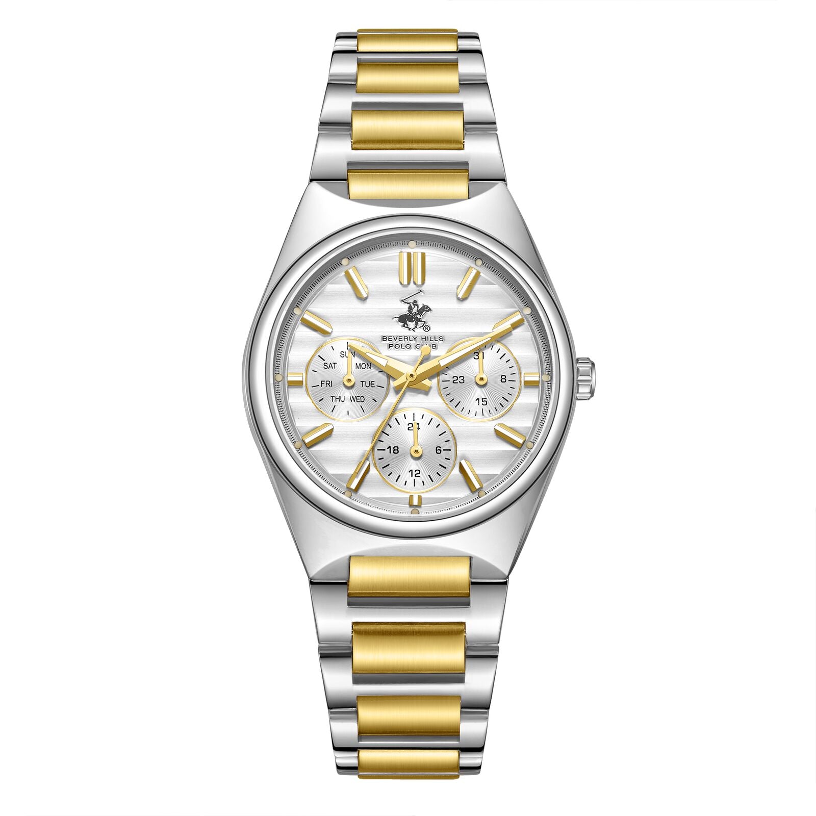 Beverly Hills Polo Club Women's Watch Analog Silver Dial with Silver/Gold Stainless Steel Band, BP3746C.330