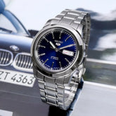 Seiko Men's Mechanical Watch Analog, Blue Dial Silver Stainless Band, SNKE51J