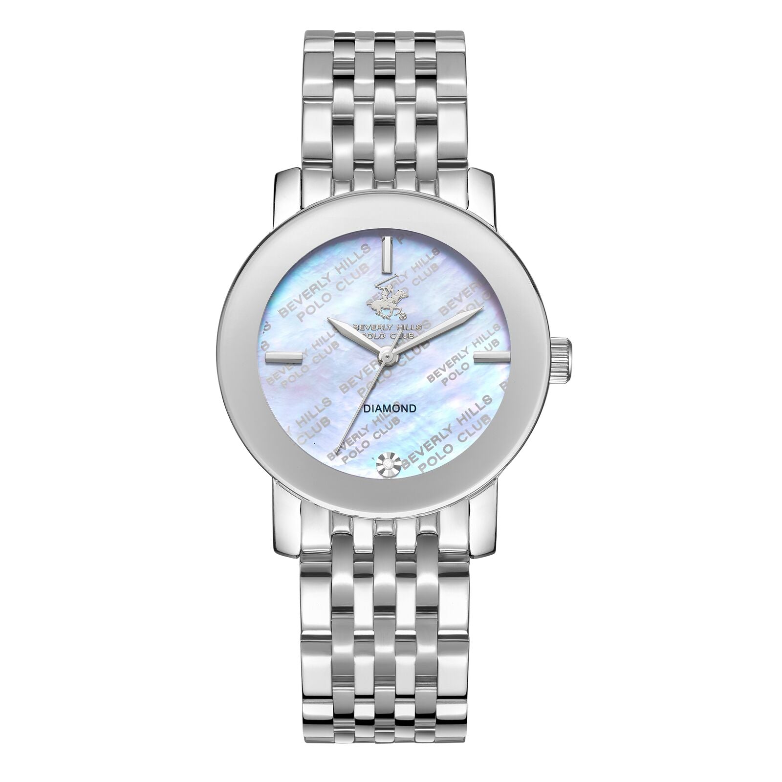 Beverly Hills Polo Club Women's Watch Analog Mother of Pearl Dial with Silver Stainless Steel Band, BP3670C.320