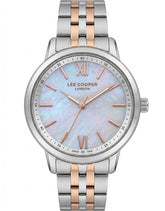 Lee Cooper Women's Analog Watch with White Mother Of Pearl Dial and Silver/Rose Gold Stainless Steel Band, LC08371.520