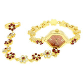 Sonata Women's Watch Maroon Champagne Dial With Gold Stainless Steel Band, 8128YM03