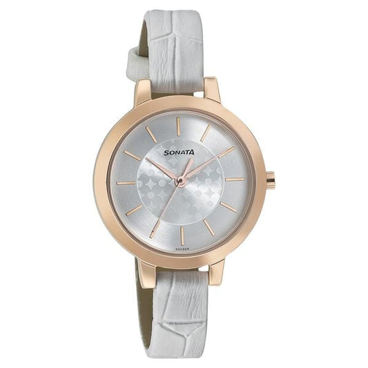 Sonata, Women, Analog, Watch, Silver Dial, Leather Strap, 8141WL01