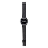 Casio Unisex Watch Vintage Collection Digital Display, Black Dial Black Stainless Steel Mesh Strap, A168WEMB-1BDF