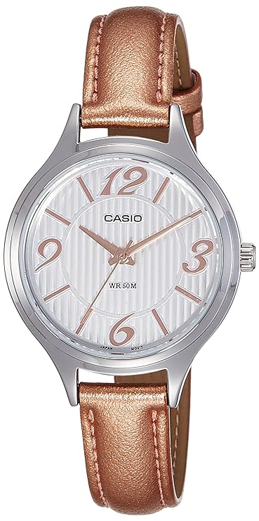 Casio, Women's Watch Fashion Collection Analog, White Dial Brown Leather Band, LTP-1393L-7A2VD