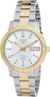 Seiko 21 Jewels Men's Automatic Watch Analog White Dial with Two-Toned Stainless Steel Band, SNK892K