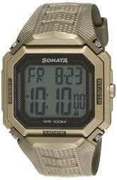 Sonata Men's Digital Watch With Brown Plastic Strap, 77048PP01
