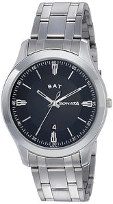 Sonata Men's Watch Analog Black Dial With Stainless Steel Band, 77063SM01