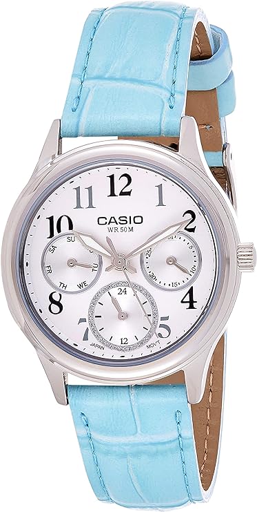 Casio, Women’s Watch Analog, White Dial Blue Leather Band, LTP-E306L-7BVDF
