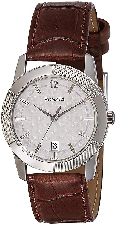 Sonata, Men, Analog, Watch, Silver Dial, Leather Strap, 7100SL02