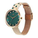 Fastrack Fleek Women's Watch Analog Green Dial with Rose Gold Stainless Steel Band, 6300WM02