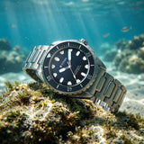 Titan Zero Hour Diver's Series Men's Automatic Watch Black Dial with Silver Stainless Steel Band | 500M Water Resistant, 10071KM01