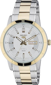 Seiko 5 Sports Men's Automatic GMT Watch, Silver Dial with Two Tone Stainless Steel Strap,SNKN58K