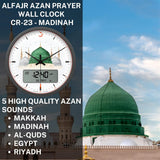 Alfajr Islamic Prayer Wall Clock Ana-Digital White With Azan And Prayer Times, CR-23MADINAH
