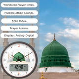Alfajr Islamic Prayer Wall Clock Ana-Digital White With Azan And Prayer Times, CR-23MADINAH