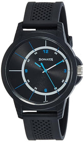 Sonata Men's Watch Analog Black Dial With Black Plastic Strap, 7119PP05