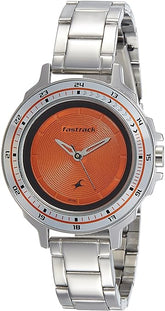 Fastrack, Women's Watch Analog, Orange Dial Stainless Steel Strap, 6135SM02