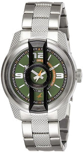 Fastrack Men's Watch Analog, Green Dial Silver Stainless Steel Strap, 3152KM02