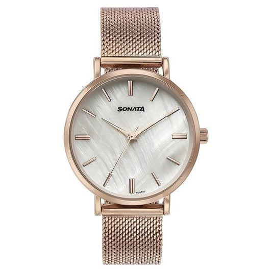 Sonata, Women, Analog, Watch, White Dial, Stainless steel Strap, 87067WM01