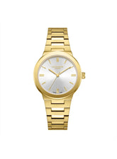 Lee Cooper Women's Analog Watch with Silver Dial and Gold Stainless Steel Band, LC08133.130