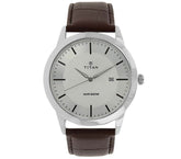 Titan Men's Watch Classique Collection Analog, Silver Dial Brown Leather Strap, 1584SL03,