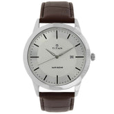 Titan, Men, Analog, Watch, Silver Dial, Leather Strap, 1584SL03