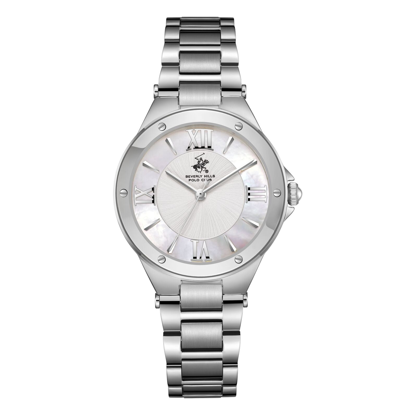Beverly Hills Polo Club Women's Watch Analog White Dial with Silver Stainless Steel Band, BP3740C.320
