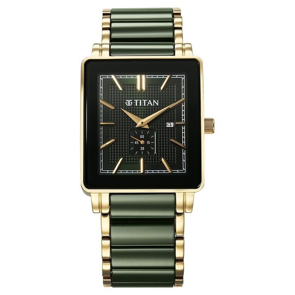 Titan Regalia Shaped Ceramic Men's Watch Analog Green Dial with Green Ceramic Band, 90013KD05