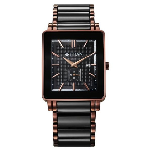 Titan Regalia Shaped Ceramic Men's Watch Analog Black Dial with Black Ceramic Band, 90013KD06