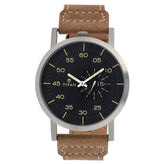 Titan Men's Watch Analog Black Dial With Brown Leather Strap, 90026SL01