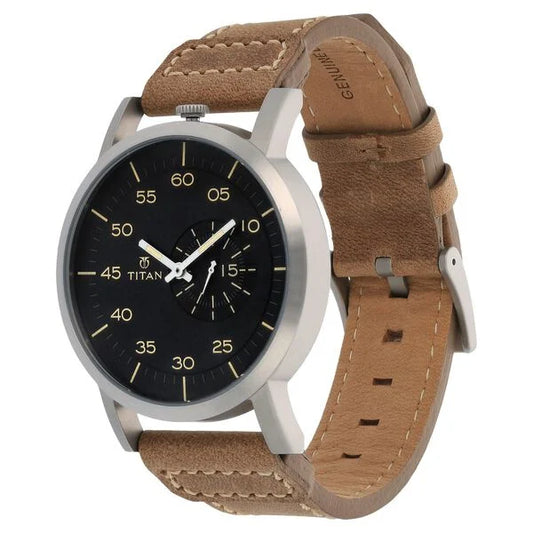 Titan, Men's, Analog Watch, Black Dial, with Leather Band, TI-90026SL01