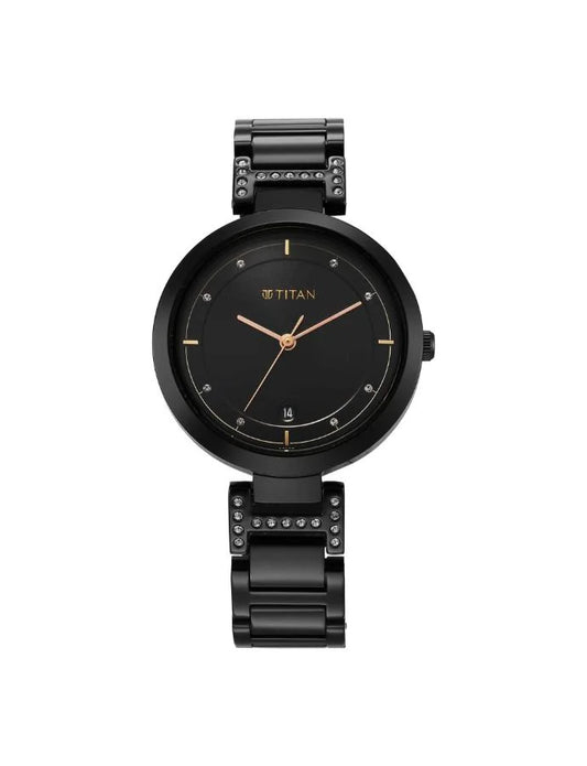 Titan Women's Watch Analog, Black Dial with Black Stainless Steel, 2480NM02